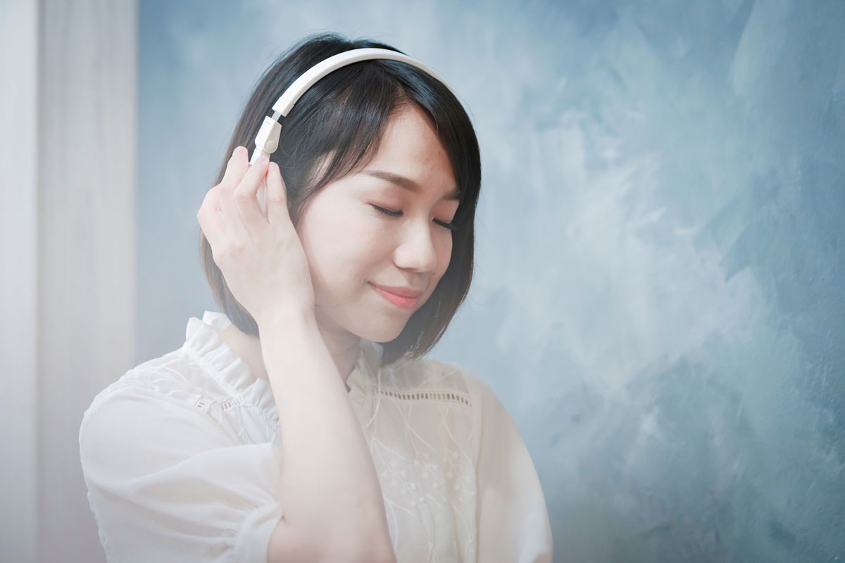Woman with headphones on